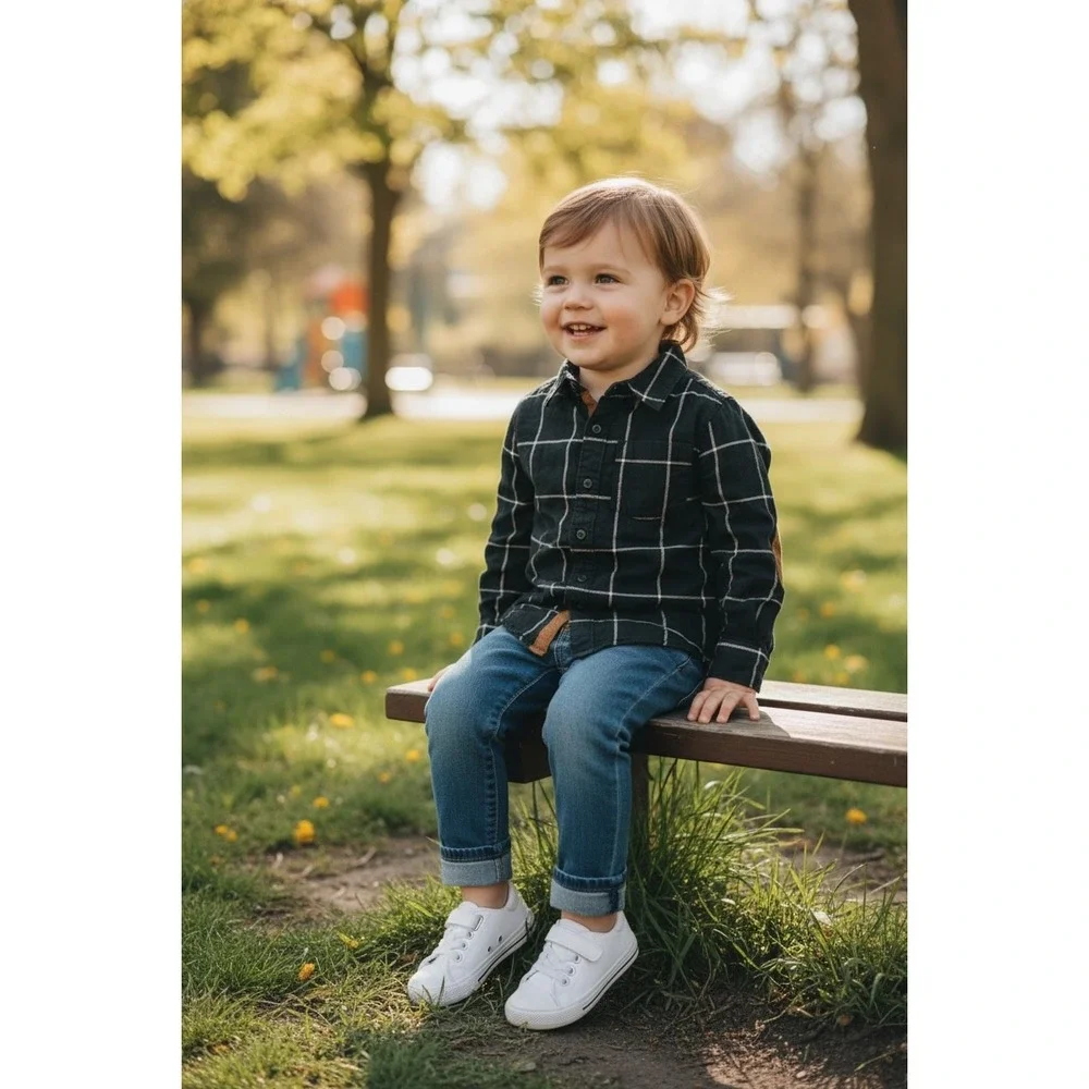 Carter's Black‎ and White Plaid Button Down Shirt